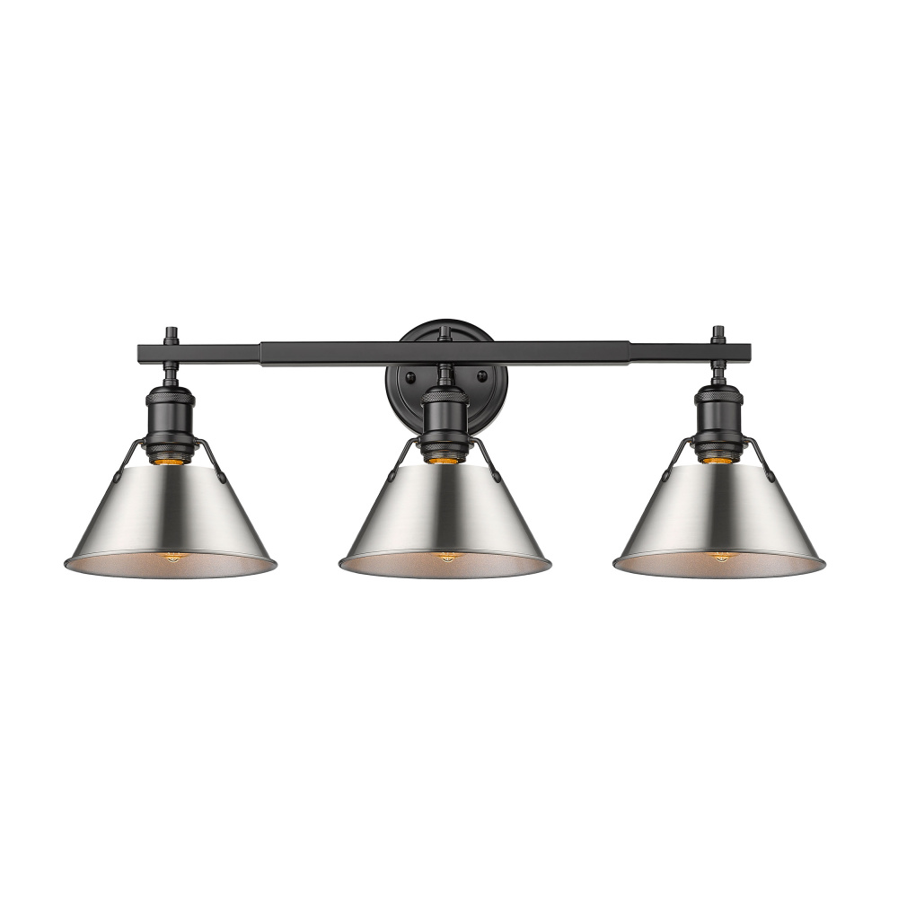 Yep by Golden Lighting Orwell 3-light Vanity in Matte Black and Pewter shade